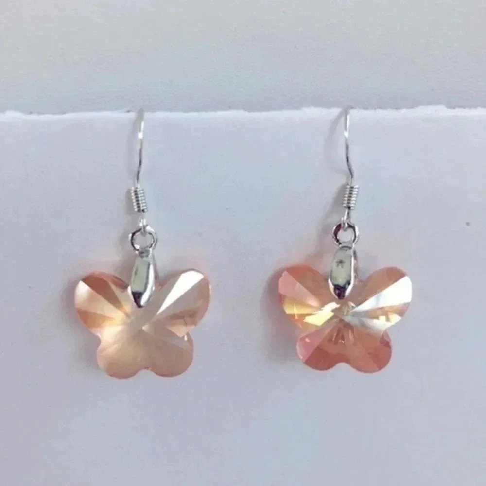 Peach Butterfly Rainbow Aura Titanium Crystal Quartz Earrings NWT